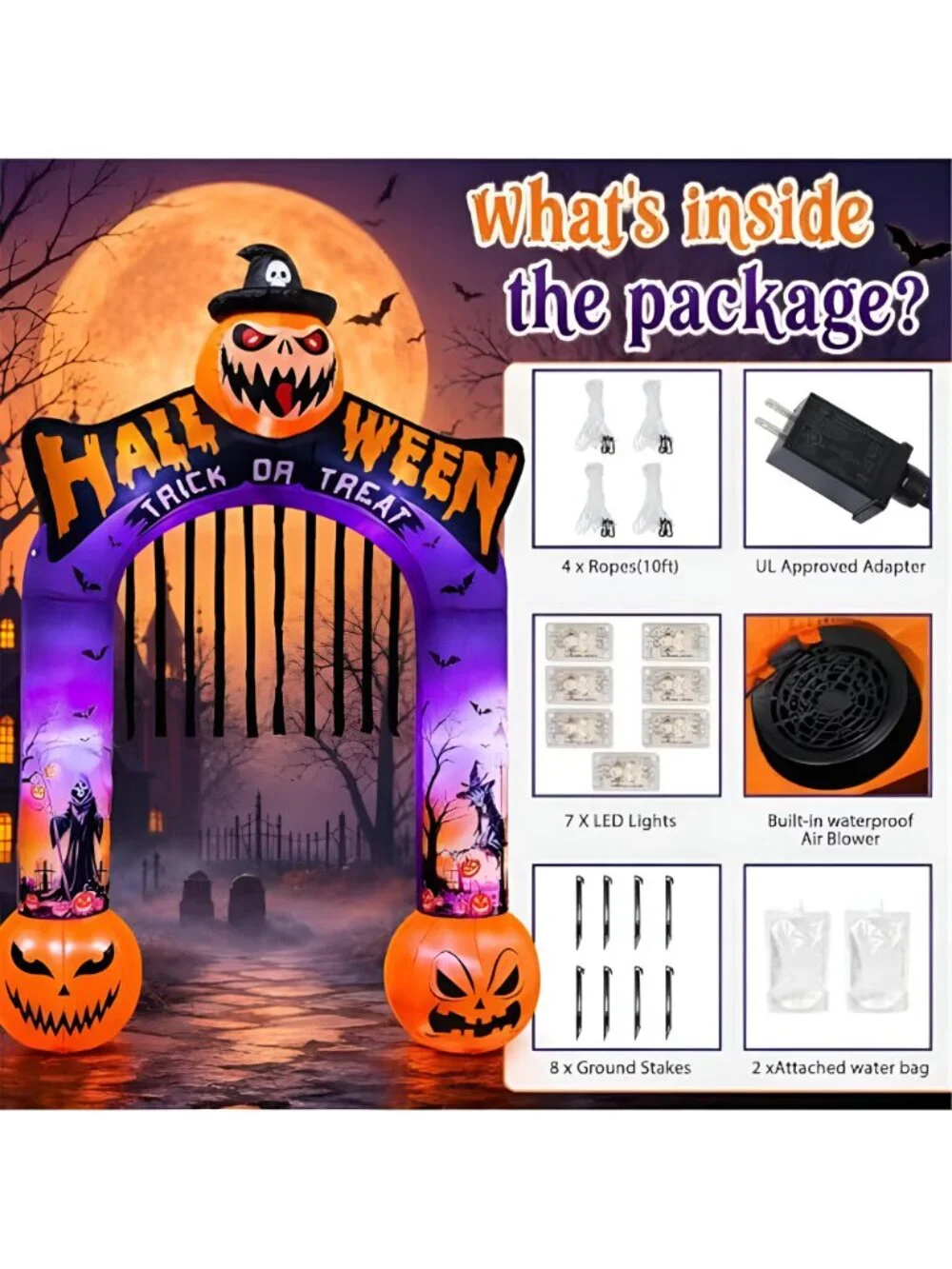 10 FT Halloween Inflatable Archway, Built-in LED Lights, Blow Up Outdoor Yard